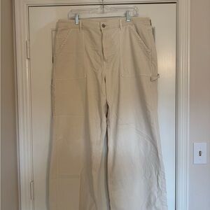 American Eagle Super Hr Baggy Wide Leg Jeans Womens 18 Cream Carpenter